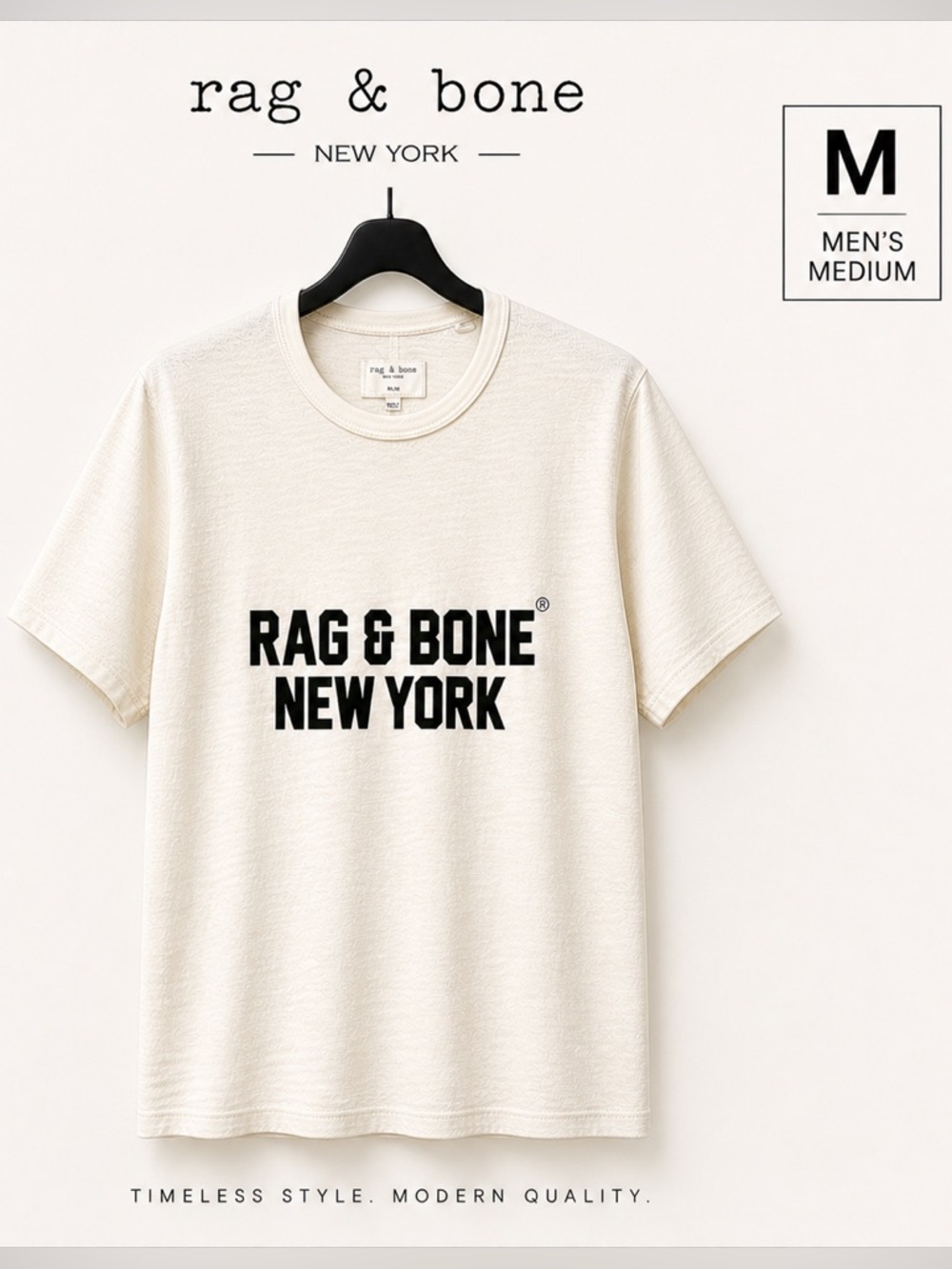 Rag & Bone Slub Cotton Tee Shirt Men’s Medium White Graphic Logo Made in Peru